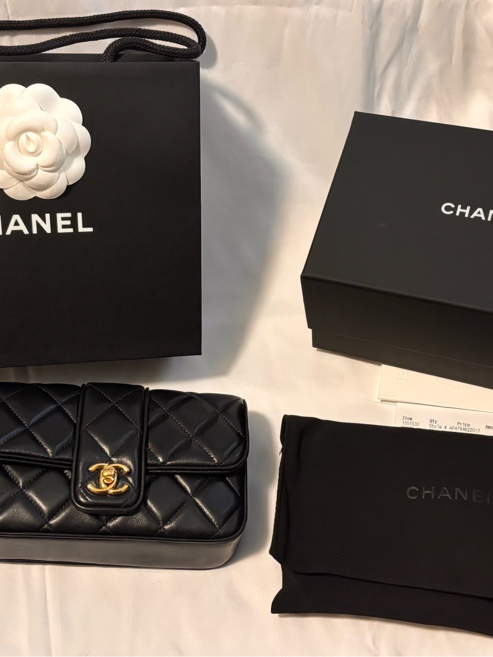 CHANEL Black Quilted Lambskin Mini Wallet on Chain with Gold CC